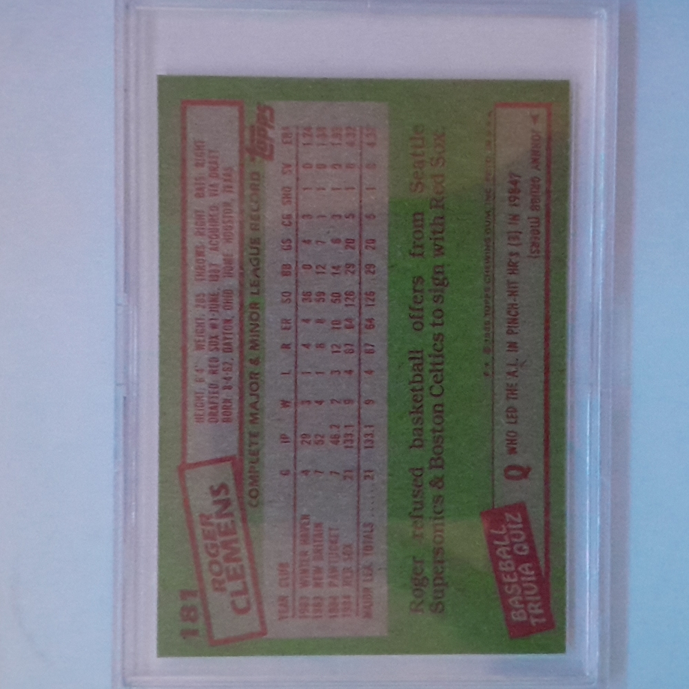 1985 Topps ROGER CLEMENS Rookie Card #181 - Picture 2 of 2